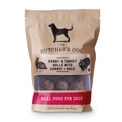 The Butcher's Dog Rabbit Turkey Balls Raw Dog Food 500g