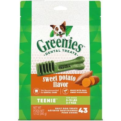 Greenies Sweet Potato Teenie Dog Dental Treat Packaging: Front