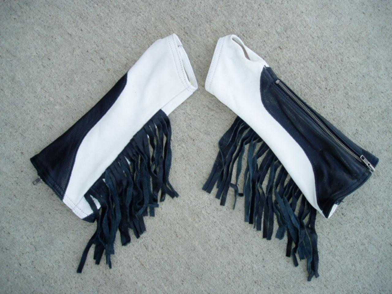 Black/White Combo with Black Fringe Leather Arm Chaps