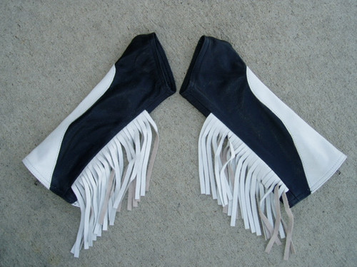 White/Black Combo with White Fringe Leather Arm Chaps