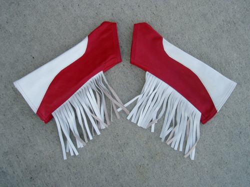 White/Red Combo with White Fringe Leather Arm Chaps