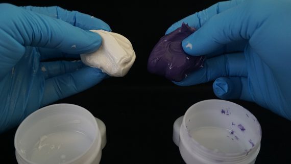 Take one purple putty and one white putty