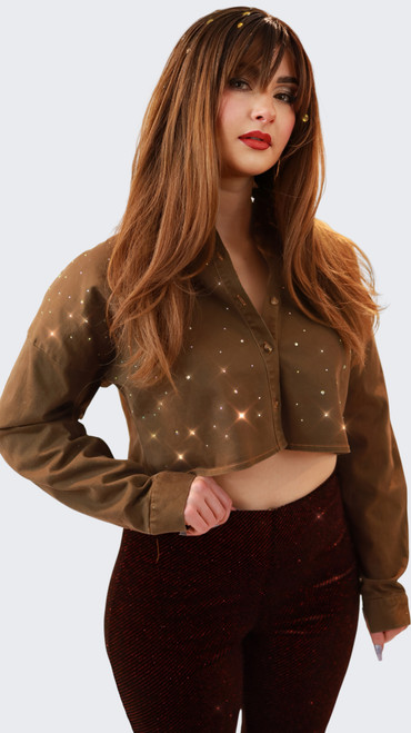 CASEY BLING BUTTON DOWN TOP