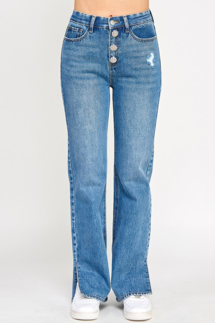 Plus High Rise Straight With Jewel Buttons-54705