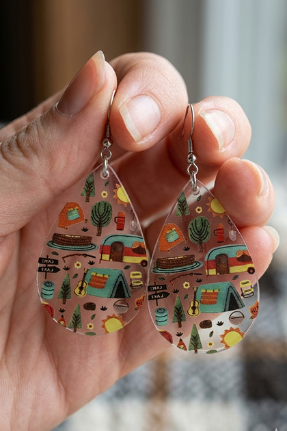 Camping Adventure Acryl Teardrop Dangle Earrings
