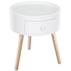 White Round End Side Table Bedside Wooden Legs Storage Drawer