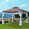 3m x 3m Brown Steel Frame Gazebo Marquee Metal Party Tent Canopy with Removable Mesh Sides