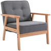 Grey Single Sofa Armchair in a Retro Style with Beech Wood Frame Padded Cushions in Linen Fabric