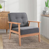 Grey Single Sofa Armchair in a Retro Style with Beech Wood Frame Padded Cushions in Linen Fabric