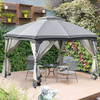 Grey 4m x 3m Metal Gazebo Canopy with a Double Tiered Roof and Net Sidewalls