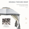 Grey 4m x 3m Metal Gazebo Canopy with a Double Tiered Roof and Net Sidewalls
