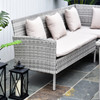 Five Piece Rattan Wicker Furniture Patio Dining Table Sofa Set with Stools or Footrests