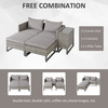 5pcs Rattan Sofa Set Lounge Double Sofa Bed & Coffee Table & Footstool Grey