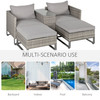 5pcs Rattan Sofa Set Lounge Double Sofa Bed & Coffee Table & Footstool Grey