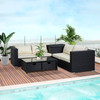 Black Four Seat Rattan Wicker Garden or Patio Sofa and Table Set with Storage, Cream Cushions