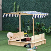 Wooden sandpit with cover, shade and built-in benches