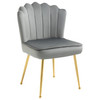 Grey Velvet-Feel Shell Luxe Accent Chair Home Bedroom Lounge Gold Metal Legs