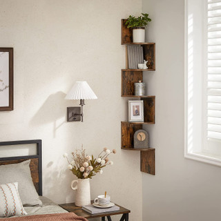 Floating wooden corner shelf walnut