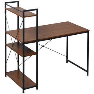 Walnut and Black Computer Workstation Metal Frame with 4 Tier Shelves and Metal Frame