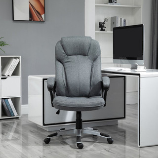 Grey High Back Home Office Chair Linen Feel Fabric Height Adjustable Computer Chair with Armrests