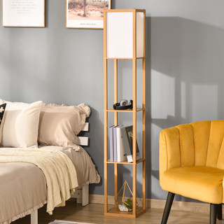 Natural and White Floor Lamp Standing  Light with Storage Shelves