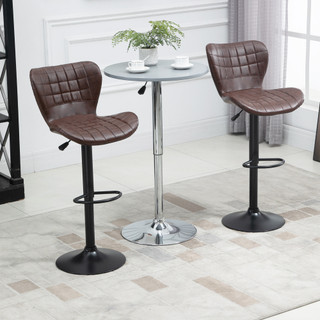 Set of Two Brown Swivel Bar Chairs in PU Leather with Adjustable Height and Backrest Brown