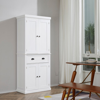 Freestanding White Farmhouse Style Kitchen Storage Cabinet or Pantry with Drawers Cupboards Shelves