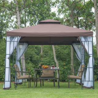 3m x 3m Brown Steel Frame Gazebo Marquee Metal Party Tent Canopy with Removable Mesh Sides