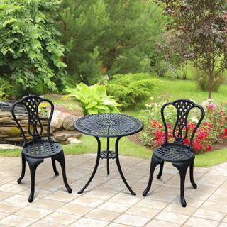 Three  Piece Black Cast Aluminium Outdoor Bistro Set French Style