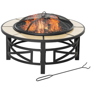 Large Metal Fire Pit Outdoor Bowl with Grill and Screen Cover 84 x 84 x 52cm