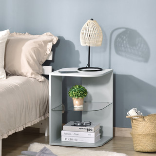 Grey Modern Side Table Three Levels Bedside Table with Storage Shelves