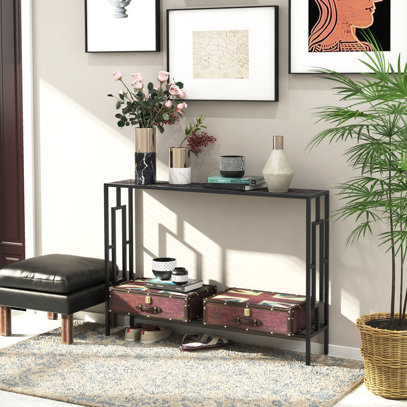 Art Deco Style Console Table Steel Frame and Two Shelves