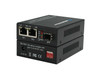 FC-1002-PSE Gigabit Ethernet 2x 10/100/1000BaseTx to SFP slot fiber media converter with PoE+ 60W PSE combo front and rear panels