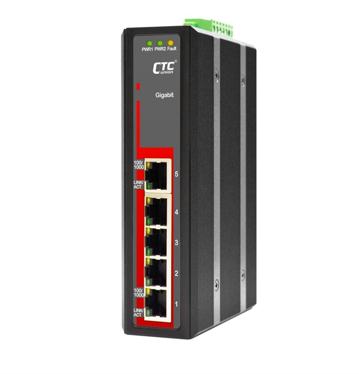 5 Port Unmanaged Industrial Gigabit Ethernet Switch - DIN Rail /  Wall-Mountable