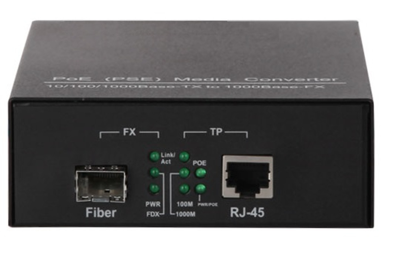 FC-1001-PSE Gigabit Ethernet 10/100/1000BaseTx to SFP slot fiber media  converter with PoE+