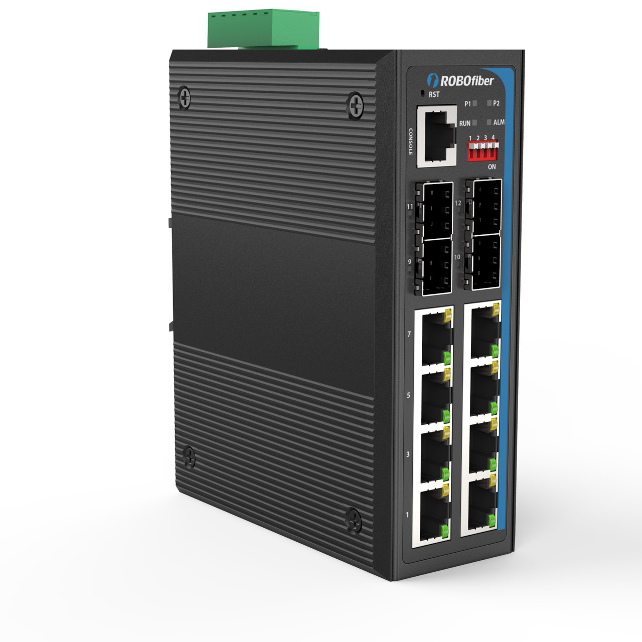 HGW-804SM-PSE - 8x RJ45 + 4x SFP ports Gigabit Ethernet Managed Industrial  fiber switch, DIN rail mount, -40 to +75 Celsius, 240W PoE budget