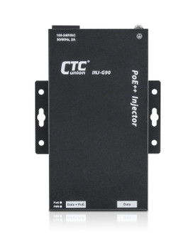 INJ-G90 10G/5G/2.5G/Gigabit Ethernet PoE 802.3af, 802.3at and 802.3bt compatible injector (90W max. power budget), wall mountable front view