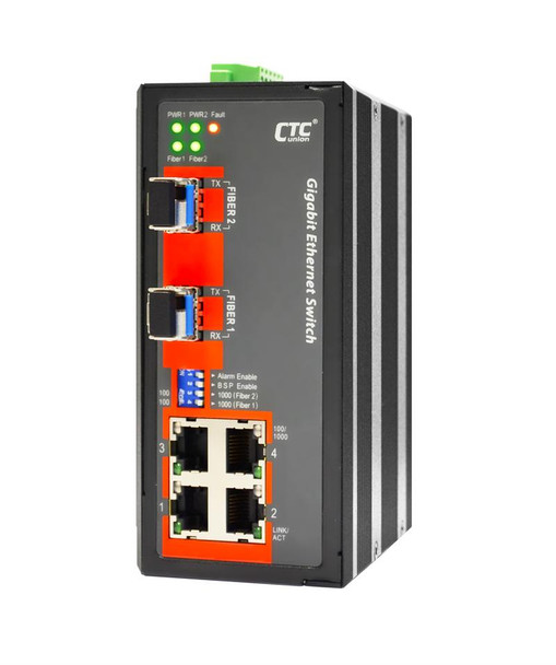 IGS-402S-E - 4 copper + 2 SFP port Gigabit Ethernet Industrial switch, DIN rail mount, -40 to +75 C temp