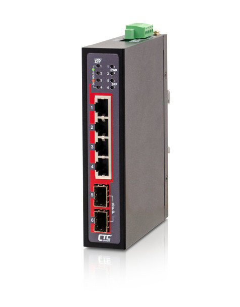 IGS-402CS-E - 4 copper + 2 SFP port Gigabit Ethernet Industrial switch, DIN rail mount, -40 to +75 C temp