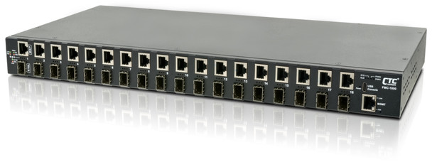 FMC-1800-AD - Gigabit 18 port SFP managed patching hub, 10/100/1000Base-TX to 100/1000Base-X SFP, SNMP, USB, rack 19", AC & DC48 power