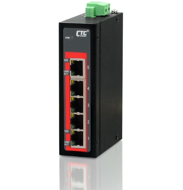 IFS-500C-E 5 port 10/100Base-TX Fast Ethernet compact Industrial switch with DIN rail mounting, extreme temperature