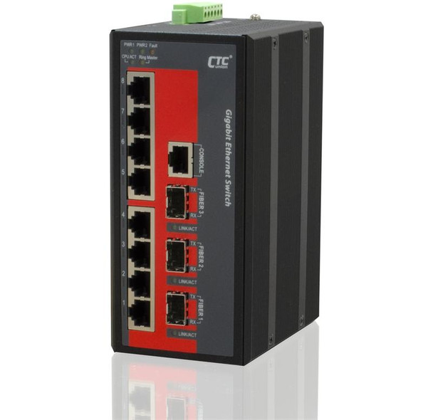 IGS+803SM-8PH24 - 8 copper + 3 SFP port SNMP/web-managed Gigabit Ethernet Industrial switch, PoE 240W, isolated PS for telecom apps