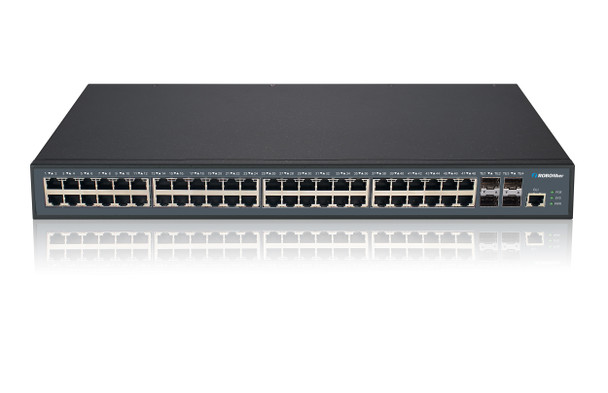 RBG-T4804M3-AC-PSE - Full Gigabit Ethernet 48 ports, 4x 10G SFP+ ports Layer 3 managed switch, rack 19" - front view - PoE 400W