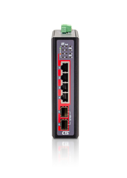 IGS-402CS-4PHE - 6 ports Gigabit Ethernet PoE Industrial switch, extreme temperature, front view