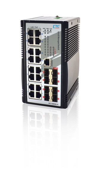 IGS-1608SM-SE-8PHE - 16 copper + 8 SFP port SNMP/web-managed Industrial PoE switch with Sync-Ethernet