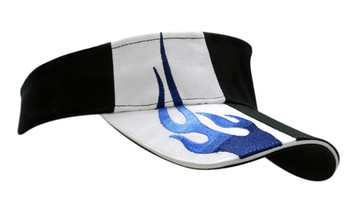 Brushed Heavy Cotton Visor with Sandwich Trim & Flame Embroidery on Crown & Peak Brushed Heavy Cotton Visor with Sandwich Trim & Flame Embroidery on Crown & Peak