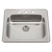 25" x 22" Stainless Steel Topmount 3-hole Single Bowl Kitchen Sink