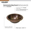 Baby Round Undermount Copper Lavatory Sink