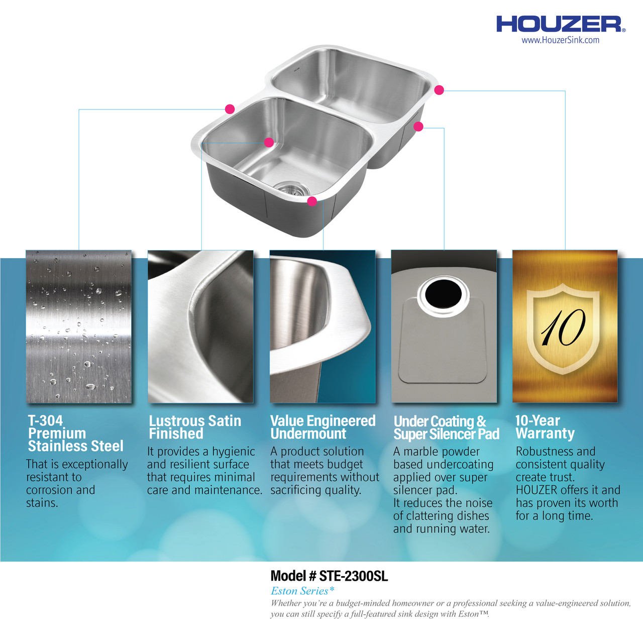 その他 sink3000ing Undermount Stainless Steel 60/40 Double Bowl Kitchen Sink, Small