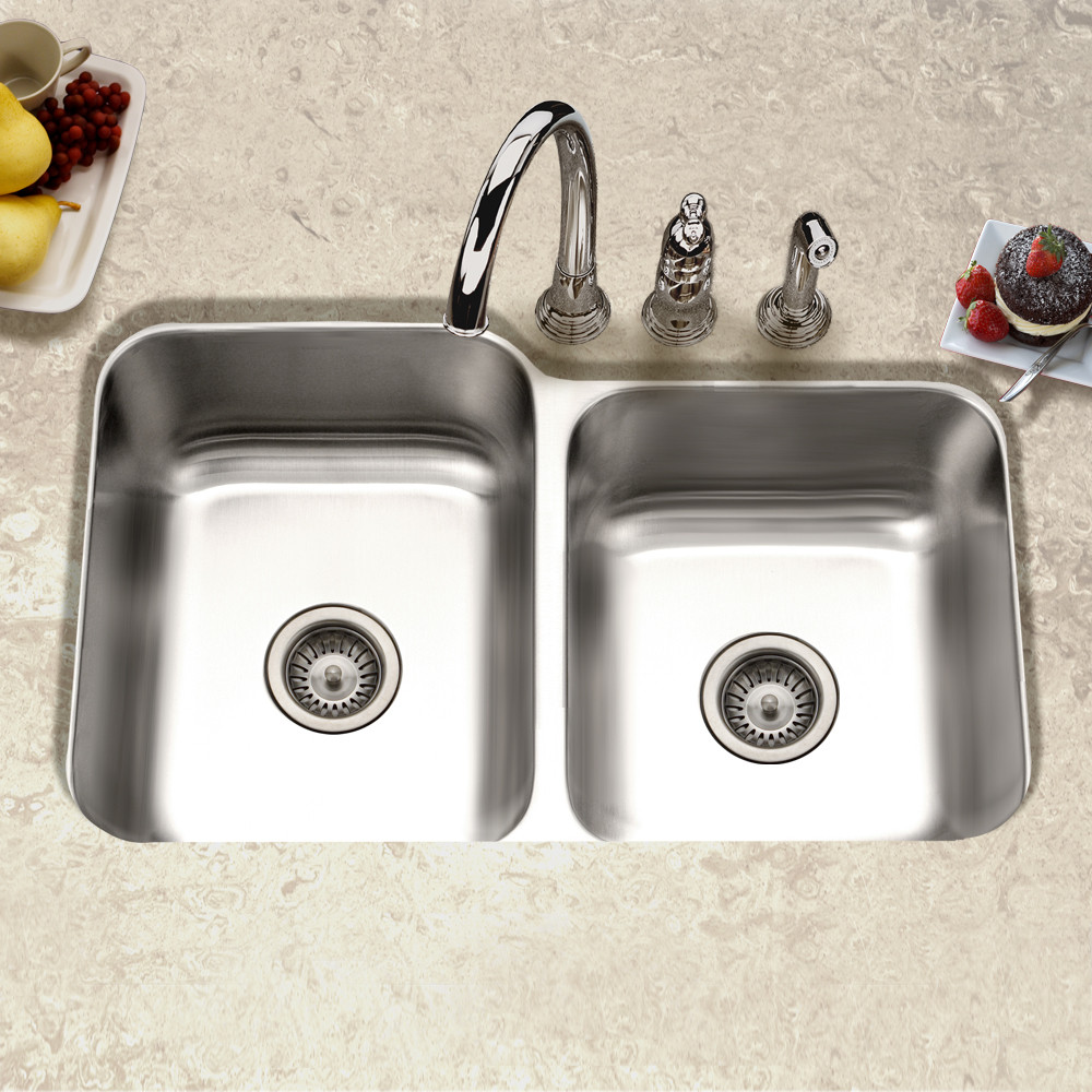 Undermount Stainless Steel 60/40 Double Bowl Kitchen Sink, Small